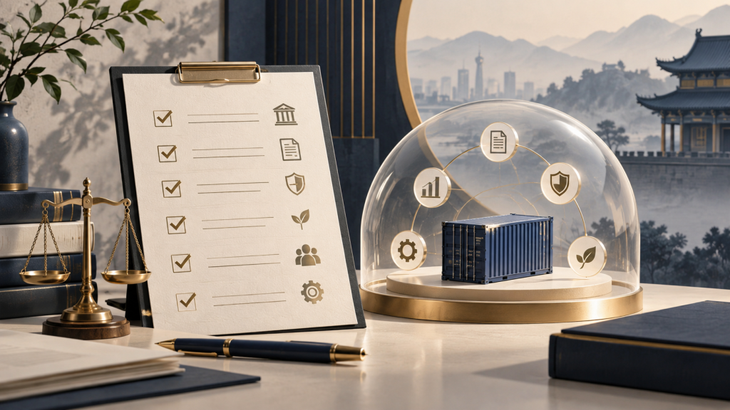 Business, data and trade compliance review — conceptual illustration